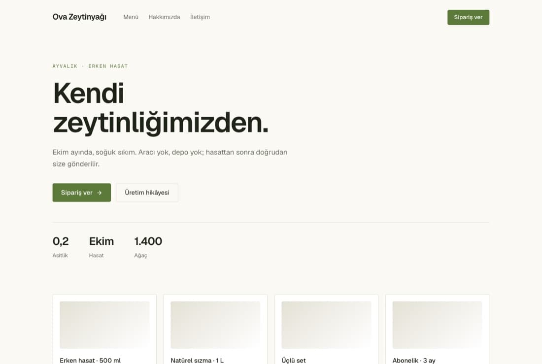 Ova Zeytinyağı — E-ticaret sitesi ana sayfası