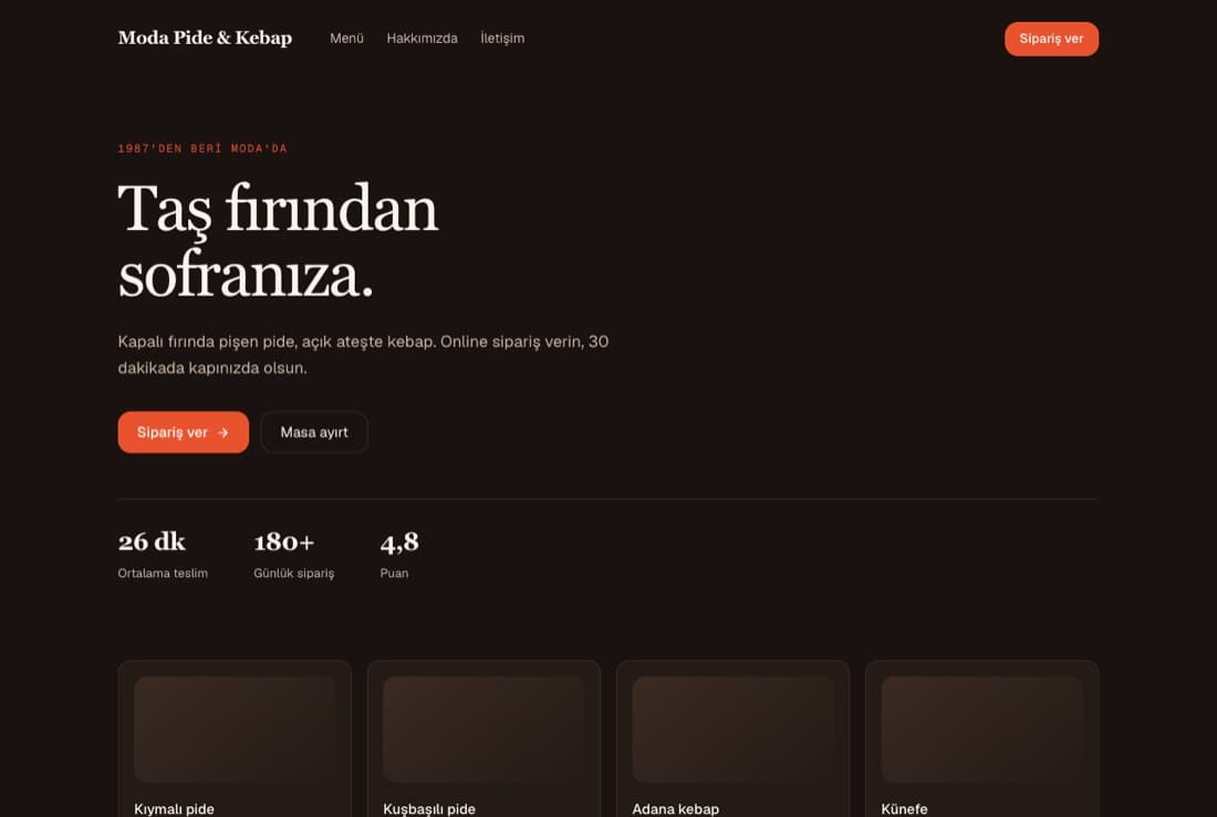 Moda Pide & Kebap — Restoran sitesi ana sayfası